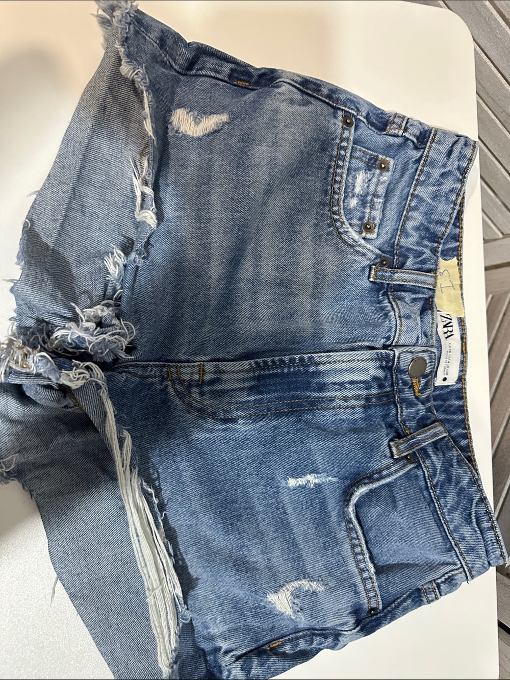 Zara Light Blue Distressed Denim Shorts